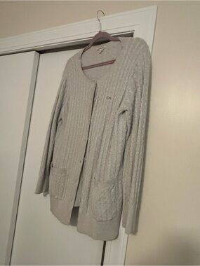 Lacoste Cream Cable-Knit Button Cardigan